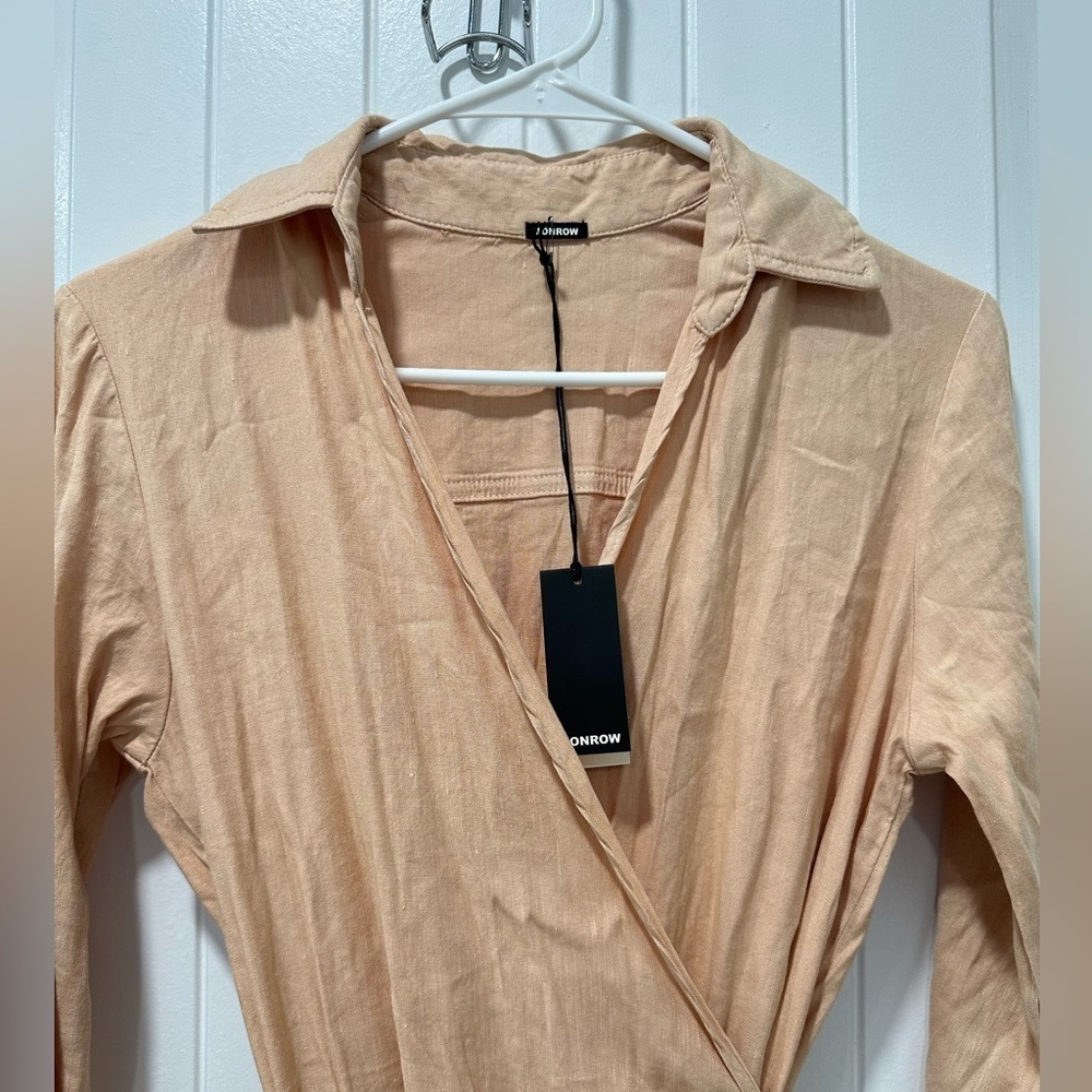 NWT Monrow Linen Tie Midi Dress Desert Mist - Picture 9 of 10